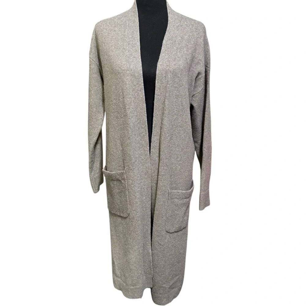 Loft Tan Knit Duster Long Open‎ Front Cardigan Sweater Pockets Size M Minimalist